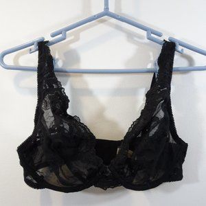 Unique Moments by Felina Black Lace Underwire Bra Size 34D Sheer